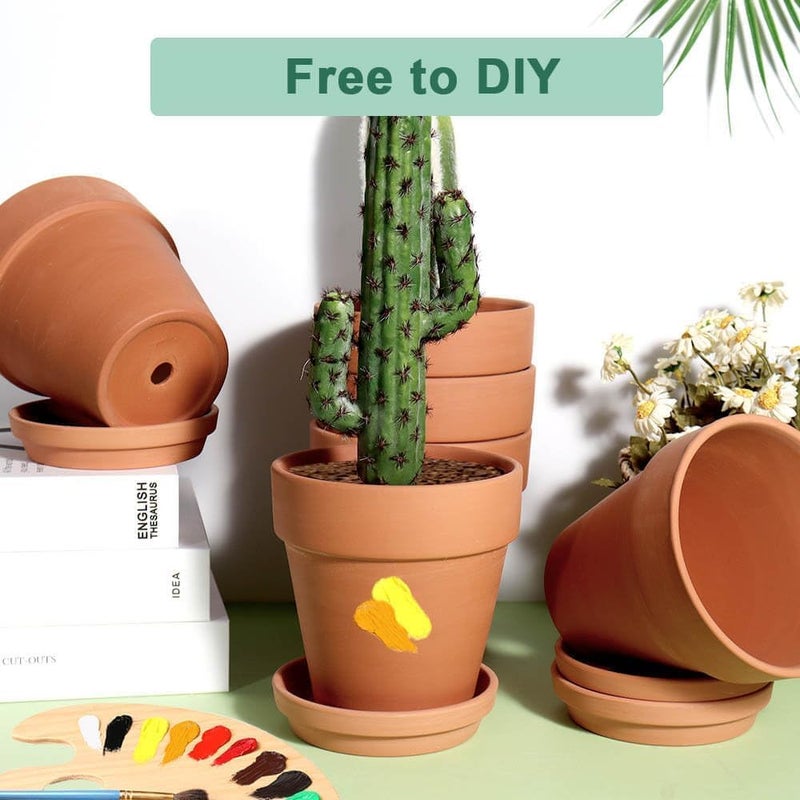 vensovo Terra Cotta Pots with Saucer - 6 Pack 5 Inch Clay Pot Ceramic Pottery Planter Cactus Flower Pots Succulent Pot Drainage Hole, Great for Plants, Crafts and Wedding Favor - Image 5